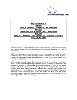 Aer Submission to the Public Consultation on the Revision of the Communication from the Commission on the Application of St