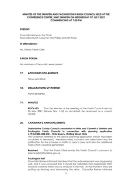 Minutes of a Meeting of Burntwood Town Council