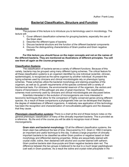 Bacterial Classification, Structure and Function