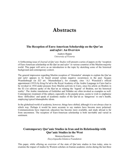 Abstracts for the Seventh Biennial Conference on the Qur'an, SOAS, 10-12 November 2011