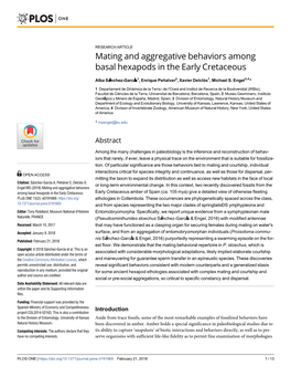 Mating and Aggregative Behaviors Among Basal Hexapods in the Early Cretaceous