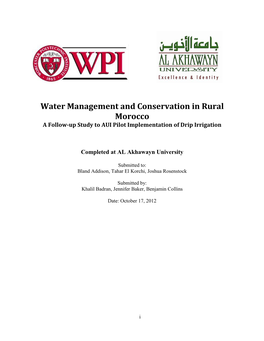 Water Management and Conservation in Rural Morocco a Follow-Up Study to AUI Pilot Implementation of Drip Irrigation