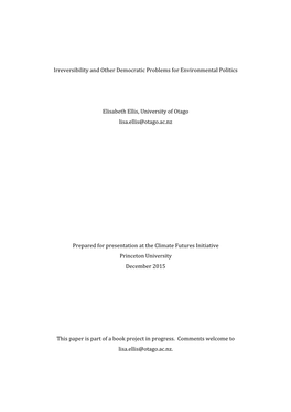 Irreversibility and Other Democratic Problems for Environmental Politics