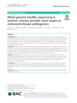 Whole-Genome Bisulfite Sequencing in Systemic Sclerosis Provides Novel