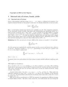 1 Internal Rate of Return, Bonds, Yields