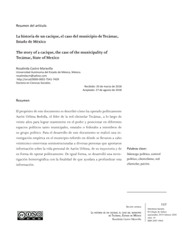 La Historia De Un Cacique, El Caso Del Municipio De Tecámac, Estado De México the Story of a Cacique, the Case of the Municipa