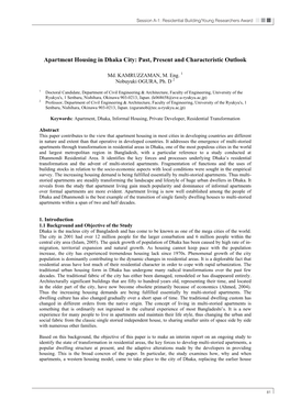 Apartment Housing in Dhaka City: Past, Present and Characteristic Outlook