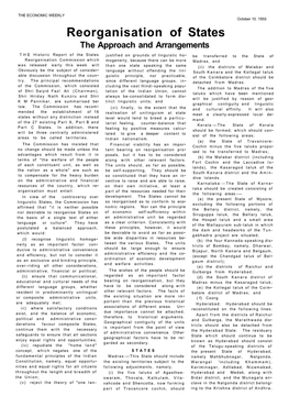 Reorganisation of States the Approach and Arrangements