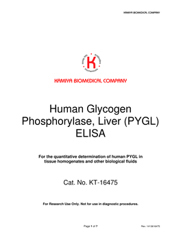 Human Glycogen Phosphorylase, Liver (PYGL) ELISA