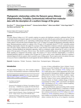 Platyhelminthes, Tricladida, Continenticola) Inferred from Molecular Data with the Description of a Southern Lineage of the Genus