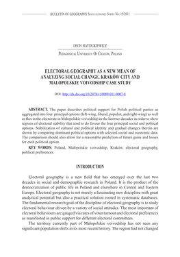 Electoral Geography As a New Mean of Analyzing Social Change