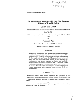 An Indigenous Agricultural Model from West Sumatra: a Source of Scientific Insight