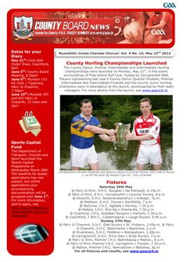 County Hurling Championships Launched Fixtures