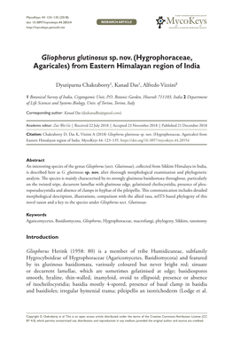 Gliophorus Glutinosus Sp. Nov. (Hygrophoraceae, Agaricales) from Eastern Himalayan Region of India