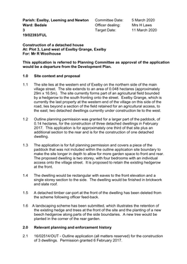 Parish: Exelby, Leeming and Newton Committee Date: 5 March 2020 Ward: Bedale Officer Dealing: Mrs H Laws 3 Target Date: 11 March 2020 19/02393/FUL