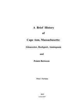 A Brief History of Cape Ann, Massachusetts