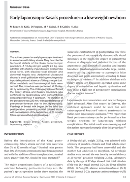 Early Laparoscopic Kasai's Procedure in a Low Weight Newborn