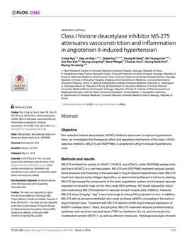 Class I Histone Deacetylase Inhibitor MS-275 Attenuates Vasoconstriction and Inflammation in Angiotensin II-Induced Hypertension