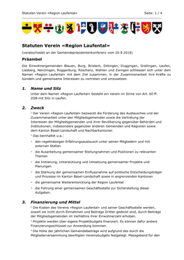 Statuten Verein «Region Laufental» Seite: 1 / 4 ______