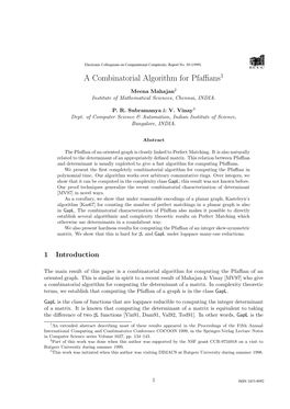 A Combinatorial Algorithm for Pfaffians1