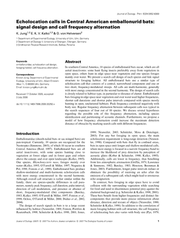 Echolocation Calls in Central American Emballonurid Bats: Signal Design and Call Frequency Alternation K