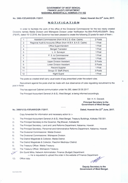 GOVERNMENT of WEST BENGAL FINANCE (AUDIT) DEPARTMENT NABANNA, MANDIRTALA, HOWRAH-711102 Dated, Howrah the 23Ra June, 2017. NOTIF