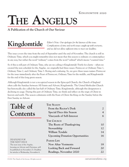 Kingdomtide 2020 the Angelus a Publication of the Church of Our Saviour