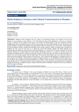 Hindu Religious Literature and Cultural Transformation in Manipur