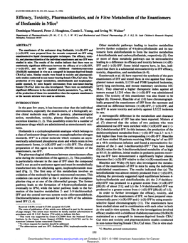 Efficacy, Toxicity, Pharmacokinetics, and in Vitro Metabolism of the Enantiomers of Ifosfamide in Mice1