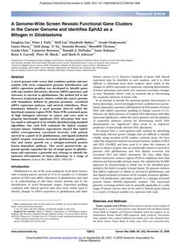 A Genome-Wide Screen Reveals Functional Gene Clusters in the Cancer Genome and Identifies Epha2 As a Mitogen in Glioblastoma