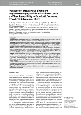 Prevalence of Enterococcus Faecalis and Porphyromonas Gingivalis In