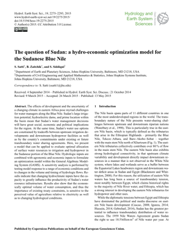 A Hydro-Economic Optimization Model for the Sudanese Blue Nile