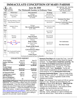 June 28, 2020 SB – School Basement R – Rectory CH – Church