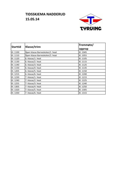 Tidsskjema Nadderud 15.05.14