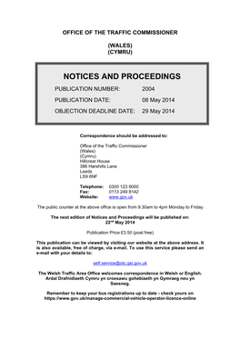 Notices and Proceedings: Wales: 8 May 2014