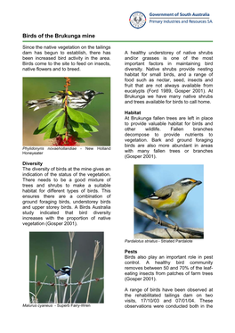 Bird List for Brukunga Minesite