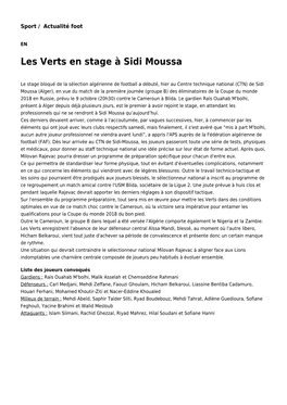Les Verts En Stage À Sidi Moussa