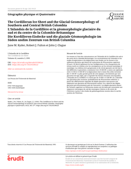 The Cordilleran Ice Sheet and the Glacial Geomorphology of Southern