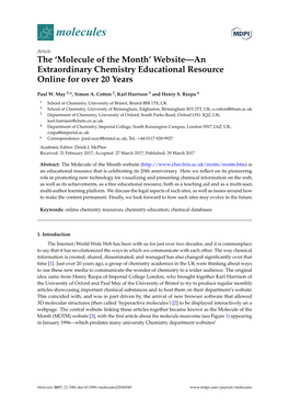 The 'Molecule of the Month' Website—An Extraordinary Chemistry Educational Resource Online for Over 20 Years