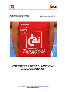 Presentación Basket CAI ZARAGOZA Temporada 2010-2011