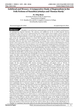 Gohilwad and Wessex: a Comparative Study of Regionalism in the Folk Fictions of Nanabhai Jebaliya and Thomas Hardy*