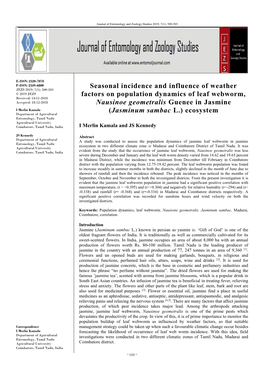 Seasonal Incidence and Influence of Weather Factors on Population