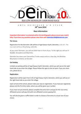 Deiniolen 10K 2014 Race Brief