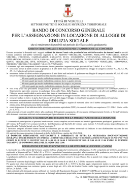 Bando Di Concorso Generale Per L'assegnazione In