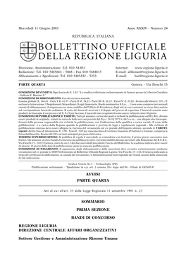 Bollettino Ufficiale Della Regione Liguria