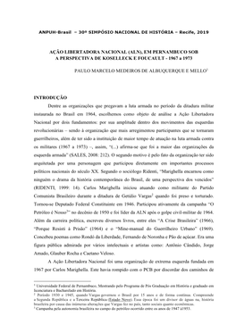 AÇÃO LIBERTADORA NACIONAL (ALN), EM PERNAMBUCO SOB a PERSPECTIVA DE KOSELLECK E FOUCAULT - 1967 a 1973