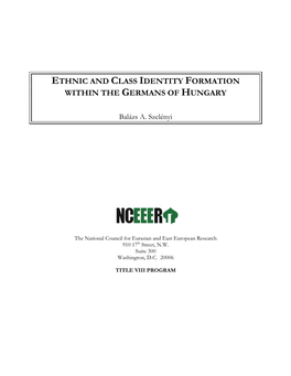 Ethnic and Class Identity Formation Within the Germans of Hungary