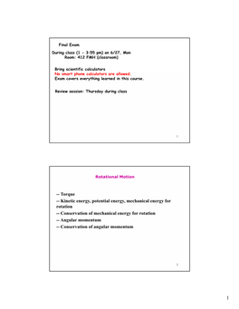 Torque -- Kinetic Energy Potential Energy Mechanical Energy For