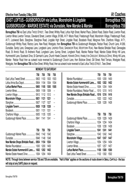 A1 Coaches EAST LOFTUS - GUISBOROUGH Via Loftus, Moorsholm & Lingdale Boroughbus 758 GUISBOROUGH - MARSKE ESTATE Via Dunsdale, New Marske & Marske Boroughbus 759
