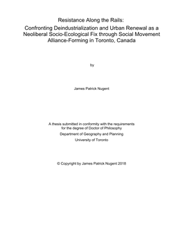 Confronting Deindustrialization and Urban Renewal As a Neoliberal Socio-Ecological Fix Through Social Movement Alliance-Forming in Toronto, Canada